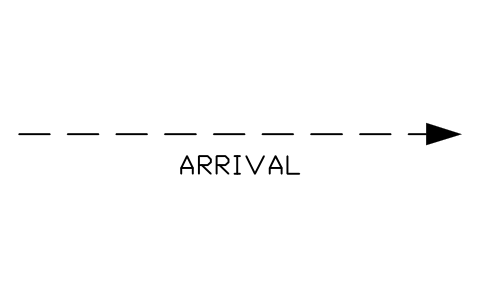 Vista previa del símbolo Arriving passenger flow arrow, bloque APT_FLOW_ARR