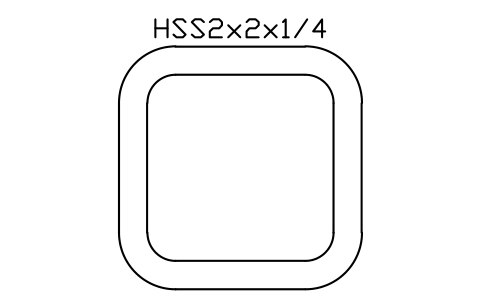 Prévia do símbolo HSS2x2x1/4, bloco AISC_HSS2X2X1_4