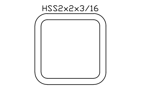 Prévia do símbolo HSS2x2x3/16, bloco AISC_HSS2X2X3_16