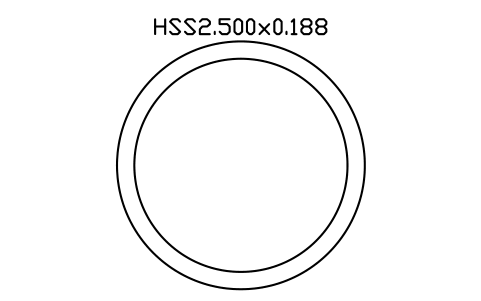 Prévia do símbolo HSS2.500x0.188, bloco AISC_HSS2_500X0_188