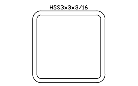 Prévia do símbolo HSS3x3x3/16, bloco AISC_HSS3X3X3_16
