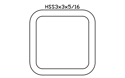Prévia do símbolo HSS3x3x5/16, bloco AISC_HSS3X3X5_16