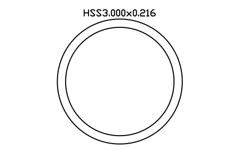 Prévia do símbolo HSS3.000x0.216, bloco AISC_HSS3_000X0_216
