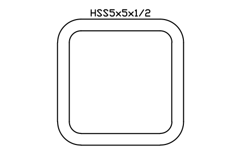 Prévia do símbolo HSS5x5x1/2, bloco AISC_HSS5X5X1_2