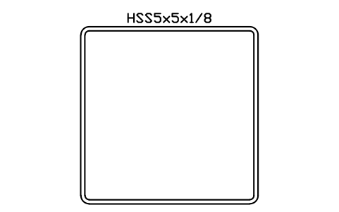 Prévia do símbolo HSS5x5x1/8, bloco AISC_HSS5X5X1_8
