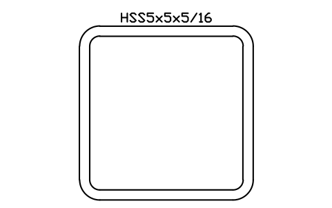Prévia do símbolo HSS5x5x5/16, bloco AISC_HSS5X5X5_16