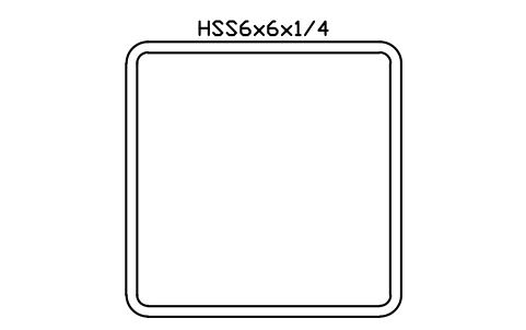 Prévia do símbolo HSS6x6x1/4, bloco AISC_HSS6X6X1_4