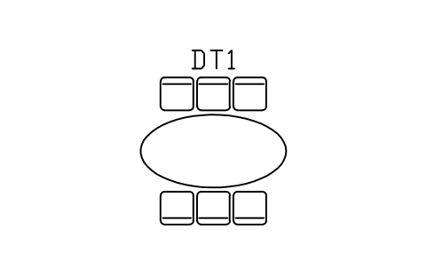 Prévia do símbolo Dining table, oval with six chairs, bloco ARCH_DINING_OVAL_6