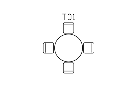 Prévia do símbolo Dining table, round with four chairs, bloco ARCH_DINING_TABLE_ROUND
