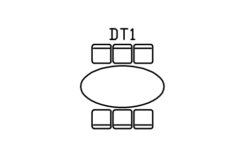 Dining table, oval with six chairs sembolünün önizlemesi, blok ARCH_DINING_OVAL_6