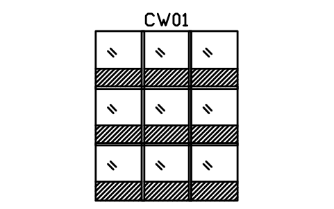 Curtain wall elevation, 3 x 3 sembolünün önizlemesi, blok ARCH_ELEV_CURTAIN