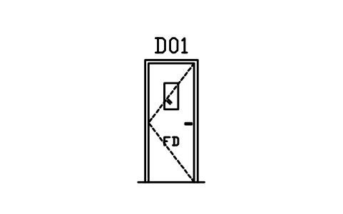 Door elevation, fire door, glazed sembolünün önizlemesi, blok ARCH_ELEV_DOOR_FIRE
