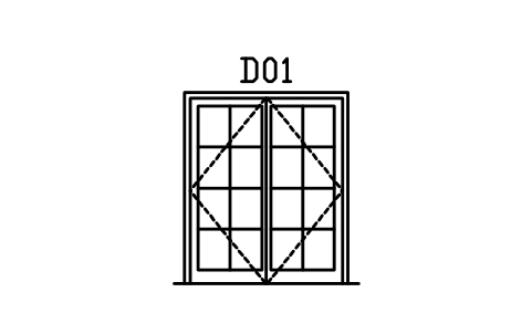 Door elevation, French double glazed sembolünün önizlemesi, blok ARCH_ELEV_DOOR_FRENCH