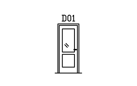 Door elevation, half glazed sembolünün önizlemesi, blok ARCH_ELEV_DOOR_GLAZED