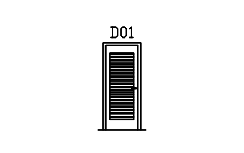 Door elevation, louvred sembolünün önizlemesi, blok ARCH_ELEV_DOOR_LOUVRE
