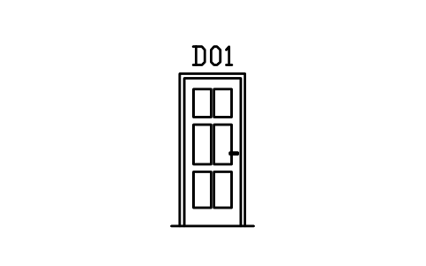 Door elevation, six panel sembolünün önizlemesi, blok ARCH_ELEV_DOOR_PANEL