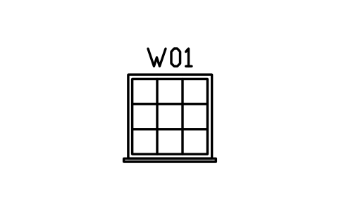 Window elevation, fixed with muntins sembolünün önizlemesi, blok ARCH_ELEV_WIN_GRID