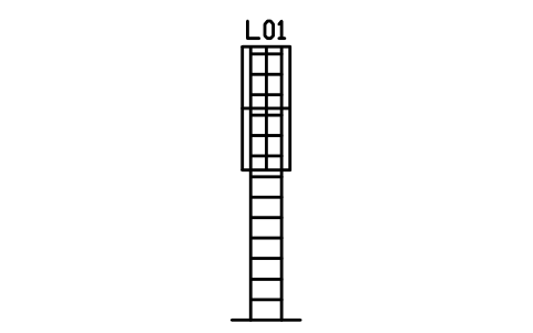 Fixed ladder with cage, front view sembolünün önizlemesi, blok ARCH_STAIRDET_LADDER_CAGE