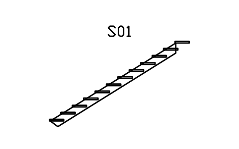 Stair, open riser, side view sembolünün önizlemesi, blok ARCH_STAIRDET_OPEN_RISER