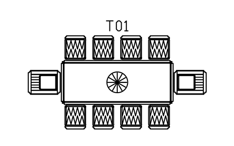 Preview of the Dining table 2800, ten chevron chairs symbol, block DEC_SET_10