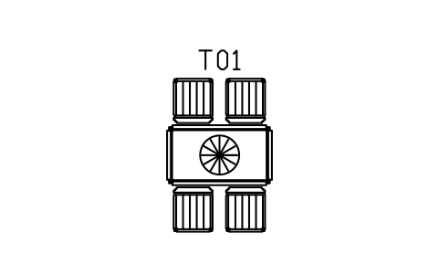 Dining table 1400, four channel chairs symbol, block DEC_SET_4