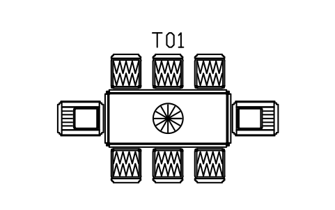 Preview of the Dining table 2200, eight chevron chairs symbol, block DEC_SET_8