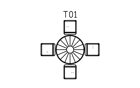Round table 1200, four chairs symbol, block DEC_SET_ROUND_4