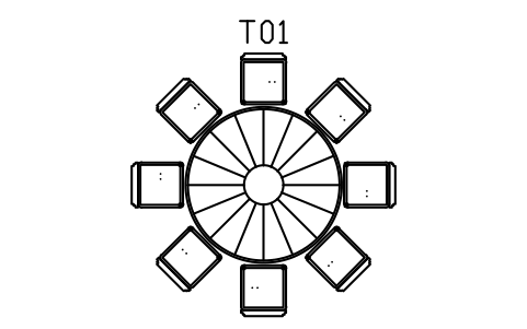 Preview of the Round table 1800, eight chairs symbol, block DEC_SET_ROUND_8