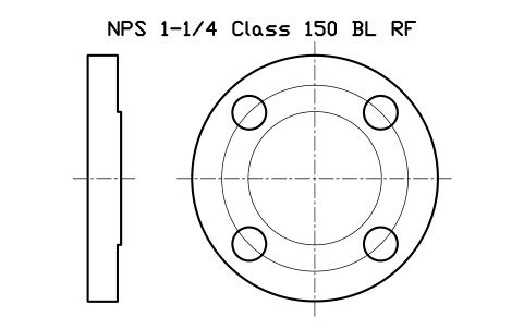 NPS 1-1/4 Class 150 BL RF sembolünün önizlemesi, blok FLG_B165_BL_150_1.25