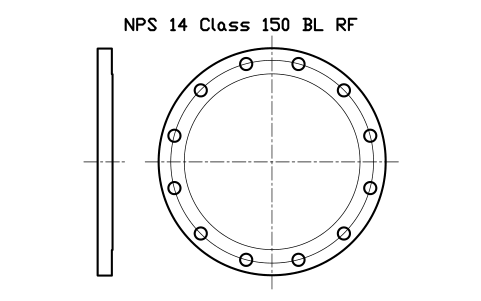 NPS 14 Class 150 BL RF sembolünün önizlemesi, blok FLG_B165_BL_150_14