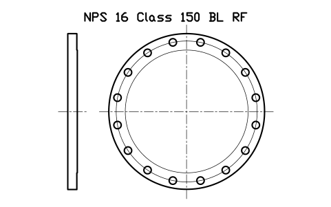 NPS 16 Class 150 BL RF sembolünün önizlemesi, blok FLG_B165_BL_150_16