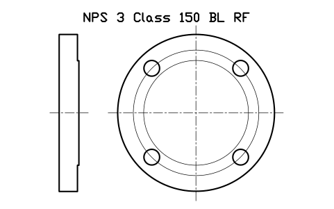 NPS 3 Class 150 BL RF sembolünün önizlemesi, blok FLG_B165_BL_150_3