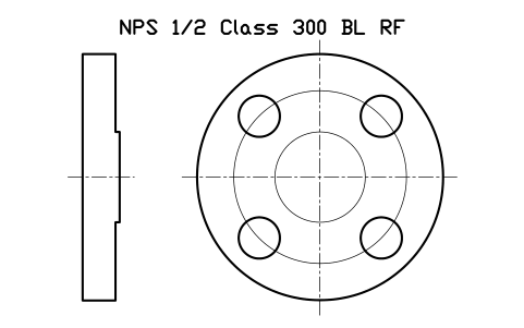 NPS 1/2 Class 300 BL RF sembolünün önizlemesi, blok FLG_B165_BL_300_0.5