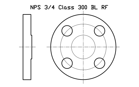 NPS 3/4 Class 300 BL RF sembolünün önizlemesi, blok FLG_B165_BL_300_0.75