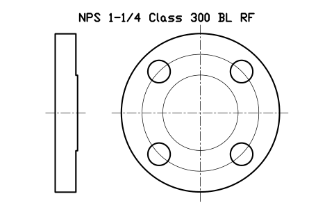 NPS 1-1/4 Class 300 BL RF sembolünün önizlemesi, blok FLG_B165_BL_300_1.25
