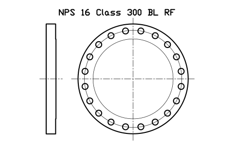 NPS 16 Class 300 BL RF sembolünün önizlemesi, blok FLG_B165_BL_300_16