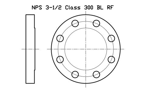 NPS 3-1/2 Class 300 BL RF sembolünün önizlemesi, blok FLG_B165_BL_300_3.5