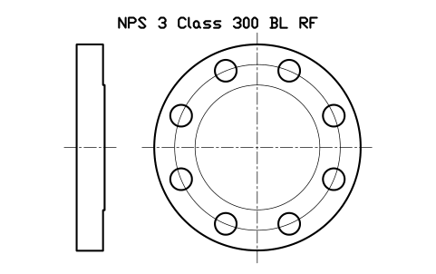 NPS 3 Class 300 BL RF sembolünün önizlemesi, blok FLG_B165_BL_300_3