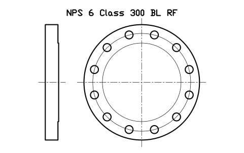 NPS 6 Class 300 BL RF sembolünün önizlemesi, blok FLG_B165_BL_300_6