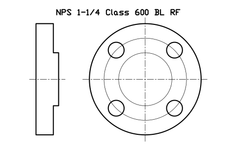 NPS 1-1/4 Class 600 BL RF sembolünün önizlemesi, blok FLG_B165_BL_600_1.25