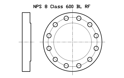 NPS 8 Class 600 BL RF sembolünün önizlemesi, blok FLG_B165_BL_600_8