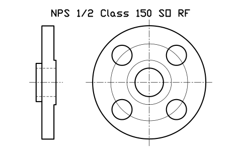 NPS 1/2 Class 150 SO RF sembolünün önizlemesi, blok FLG_B165_SO_150_0.5