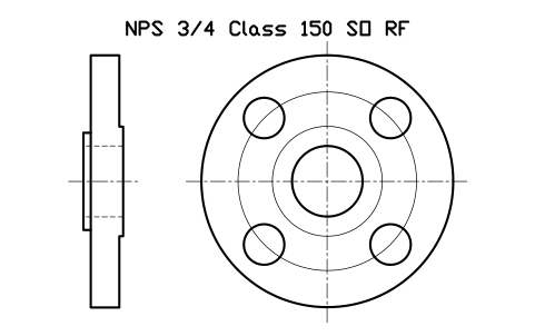 NPS 3/4 Class 150 SO RF sembolünün önizlemesi, blok FLG_B165_SO_150_0.75