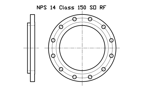 NPS 14 Class 150 SO RF sembolünün önizlemesi, blok FLG_B165_SO_150_14
