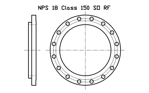 NPS 18 Class 150 SO RF sembolünün önizlemesi, blok FLG_B165_SO_150_18