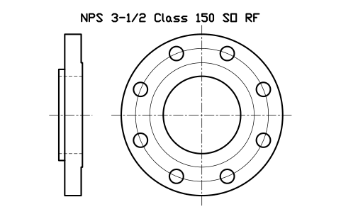 NPS 3-1/2 Class 150 SO RF sembolünün önizlemesi, blok FLG_B165_SO_150_3.5