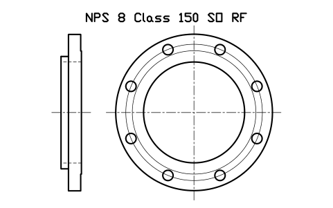 NPS 8 Class 150 SO RF sembolünün önizlemesi, blok FLG_B165_SO_150_8
