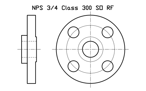 NPS 3/4 Class 300 SO RF sembolünün önizlemesi, blok FLG_B165_SO_300_0.75