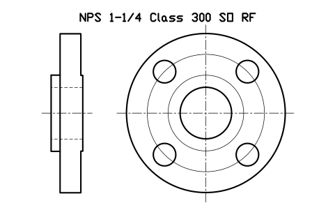 NPS 1-1/4 Class 300 SO RF sembolünün önizlemesi, blok FLG_B165_SO_300_1.25