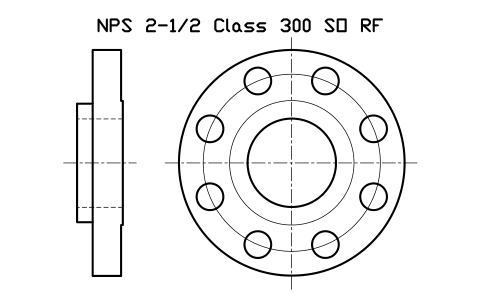 NPS 2-1/2 Class 300 SO RF sembolünün önizlemesi, blok FLG_B165_SO_300_2.5